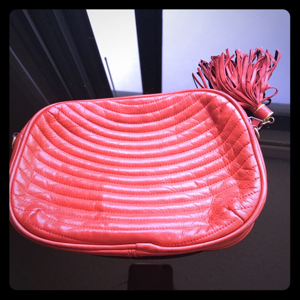 Quilted leather red tassel mini crossbody - Picture 1 of 6